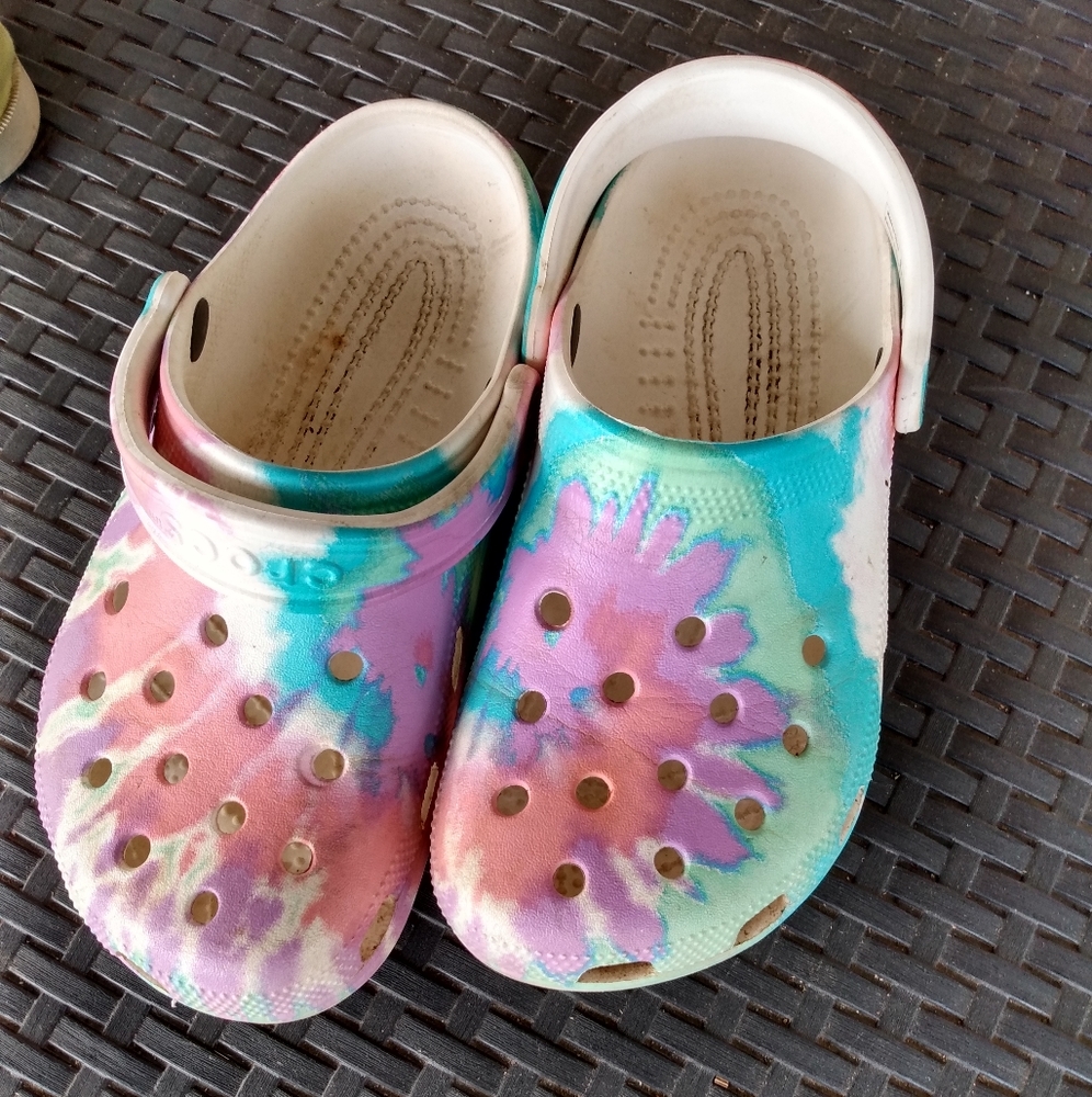 Pastel rainbow CROCS in great shape